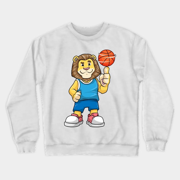 Lion as basketball player with a basketball Crewneck Sweatshirt by Markus Schnabel